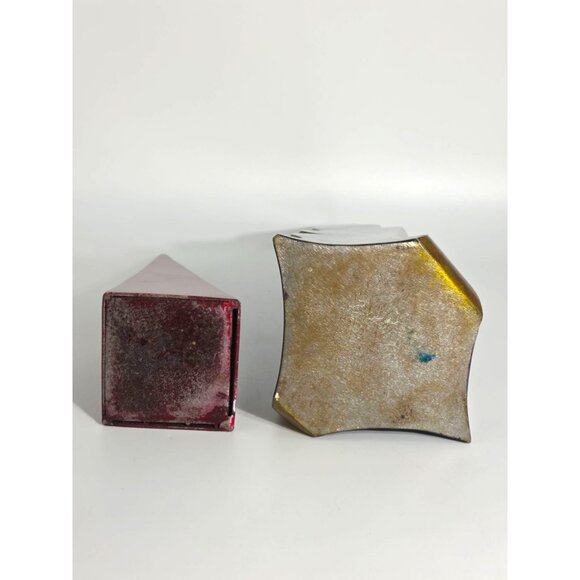 Modern Abstract Metal Sculptures Red & Blue Gold Accents Pair Signed By Burke - Picture 7 of 12